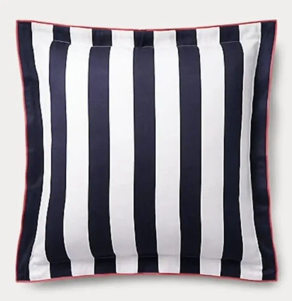 RALPH LAUREN Carter Stripe Euro Sham Navy Blue White 26” X 26” NIP 100% Cotton